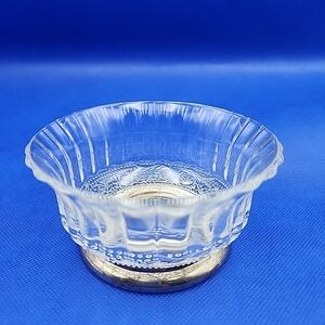 Vintage Glass KIG Indonesia Bowl Floral Detail with Silver Base 4.5 x 2in Candy